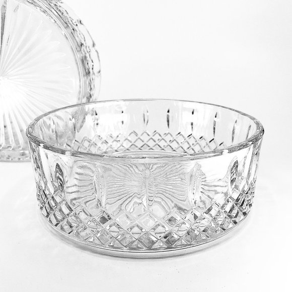 Set of 2 Vintage Indiana Glass Co Princess Clear Diamond Cut Glass Candy Bowls - Picture 7 of 11